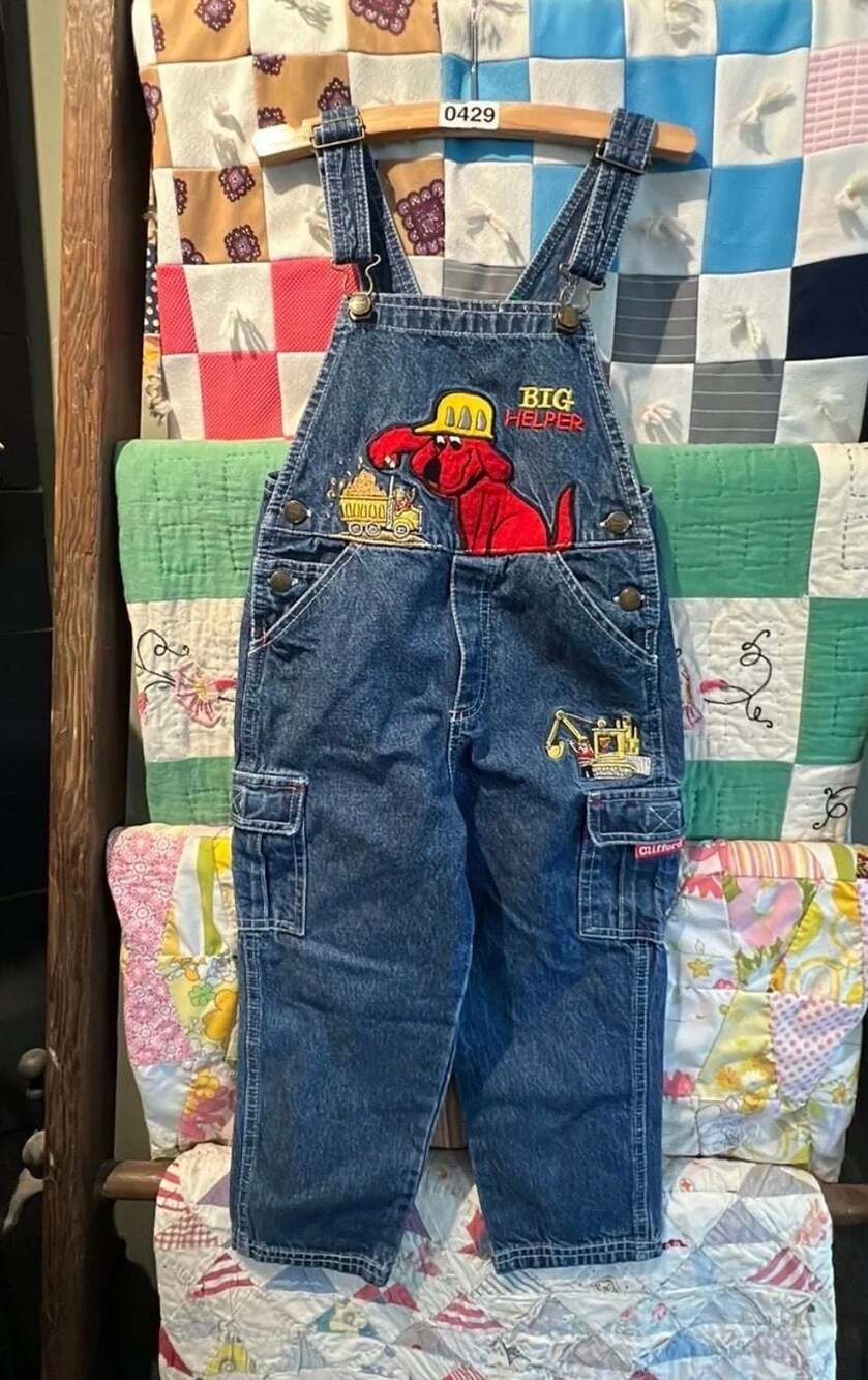 Vintage Clifford the Big Red Dog Big Helper Embroidered Denim Overalls